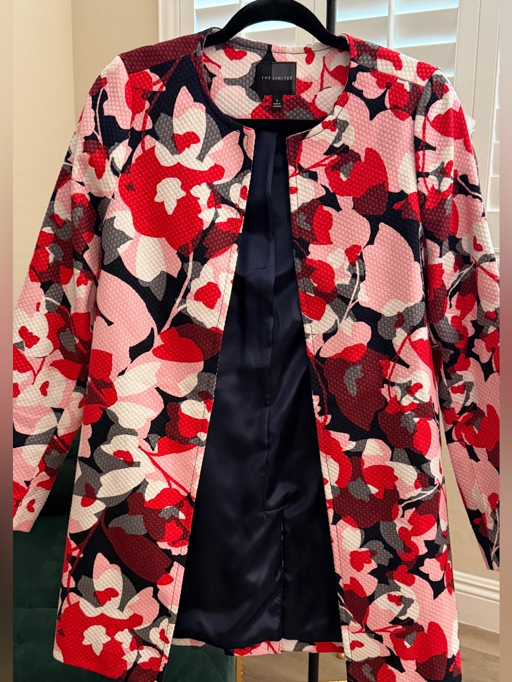 The Limited Women's Floral Open-Front Blazer Jacket in Red, Pink & Navy size S